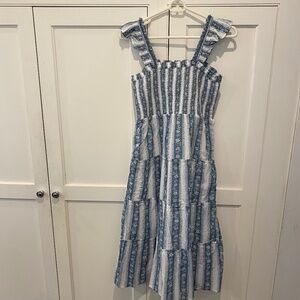 J. Crew Factory Striped Blue and White Midi Dress